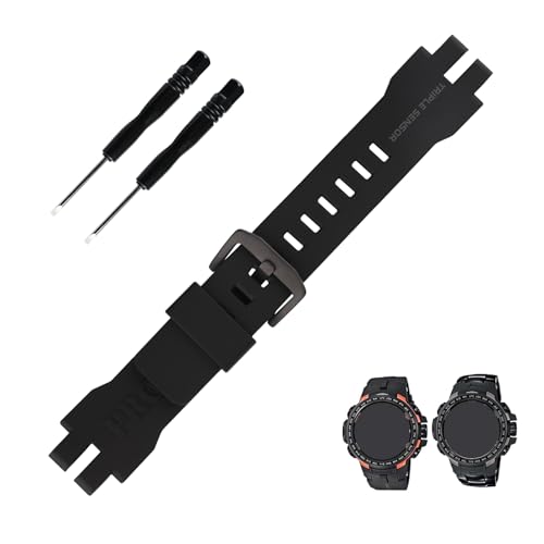 Topuly Ersatz-Uhrenarmband aus Kunstharz für Casio Protrek Pro Trek PRG-300 PRW-6000 PRW-6100 PRW-3000 PRW-3100 Armband für Damen und Herren (schwarze Schnalle) von Topuly