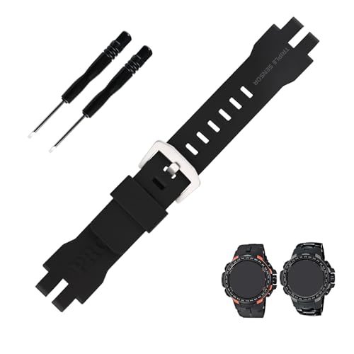 Topuly Ersatz-Uhrenarmband aus Kunstharz für Casio Protrek Pro Trek PRG-300 PRW-6000 PRW-6100 PRW-3000 PRW-3100 Armband für Damen und Herren (silberfarbene Schnalle) von Topuly