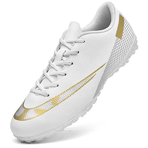 Topwolve Fußballschuhe Herren Microfaser Cleats Athletics Fußballschuhe Kinder Jugendliche Erwachsene Trainingsschuhe Professionelle Outdoor Sport Football Schuhe Unisex,Weiß,42 EU von Topwolve