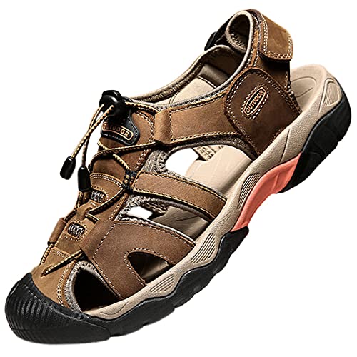 Topwolve Herren Sandalen Geschlossene Leder Strand Trekkingsandalen Wandernsandalen Outdoorschuhe Männer Sommer Sport-Outdoor Atmungsaktive Sandale,Braun,39 EU von Topwolve