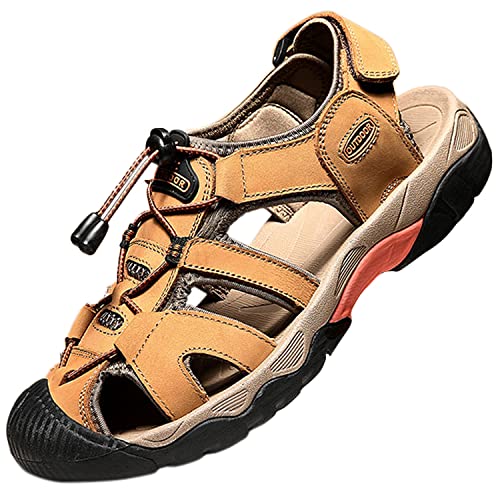 Topwolve Herren Sandalen Geschlossene Leder Strand Trekkingsandalen Wandernsandalen Outdoorschuhe Männer Sommer Sport-Outdoor Atmungsaktive Sandale,Gelb,40 EU von Topwolve