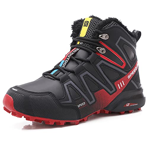 Topwolve Herren Wanderschuhe Warme Gefütterte Rutschfest Trekkingschuhe Leichte Outdoorschuhe Atmungsaktiv Wanderhalbschuhe Männer Bequeme Sportschuhe Kletterschuhe Schwarz rot 39 EU von Topwolve