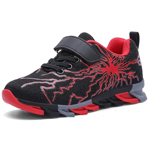 Topwolve Kinder Sneaker Jungen Mädchen Turnschuhe Sportschuhe Leicht Atmungsaktiv Hallenschuhe Outdoor Laufschuhe,Schwarz Rot,39 EU von Topwolve