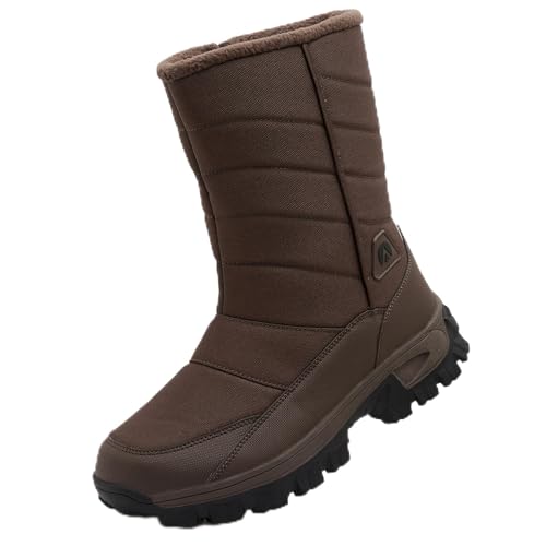 Topwolve Schneestiefel Herren Wasserdicht Warm Gefüttert Winterstiefel Outdoor Leicht Wanderschuhe Rutschfest Winterschuhe,Braun,45 EU von Topwolve