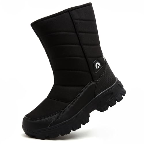 Topwolve Schneestiefel Herren Wasserdicht Warm Gefüttert Winterstiefel Outdoor Leicht Wanderschuhe Rutschfest Winterschuhe,Schwarz,43 EU von Topwolve