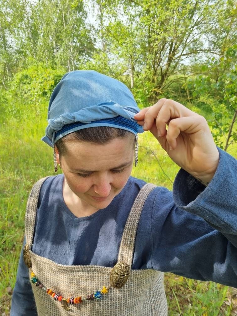 Kopftuch Leinen Mit Borte, Wikinger Und Mittelalter Kopfbedeckung Frau, Toraxacum von Toraxacum