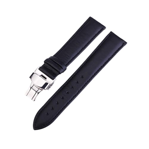 Torehueju 12–24mm hautfreundliches, atmungsaktives Flachnarben-Rindsleder-Uhrenarmband mit silberner Schnellverschluss-Schmetterlingsschnalle, 13mm von Torehueju