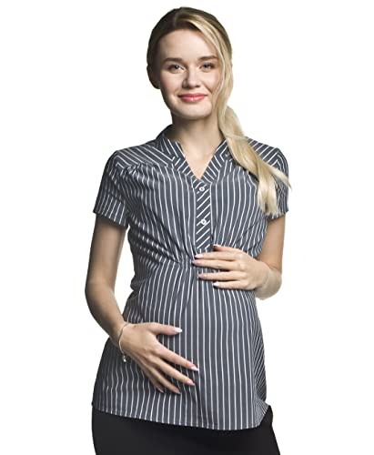 Torelle Damen 2in1 Umstandsbluse Baumwolle mit Stillfunktion, Modell: Melba, Kurzarm, grau-Weiss, S von Torelle Maternity Wear