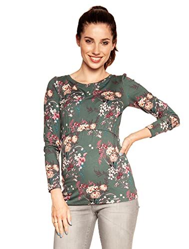 Torelle Damen 2in1 Umstandsshirt mit Stillfunktion GAJA (Grün Blumen/Langarm, L) von Torelle Maternity Wear