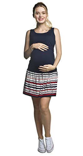 Torelle Damen Sommerkleid Umstandskleid Tunika Stillkleid, Modell: ELMA, dunkelblau-rot-Weiss, XL von Torelle Maternity Wear