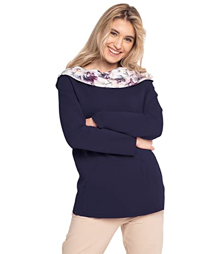 Torelle Maternity Wear 2in1 Umstandspullover Baumwolle, Stillpulli, Damenpulli mit Kapuze, Modell: DIUNA, dunkelblau, XL von Torelle Maternity Wear