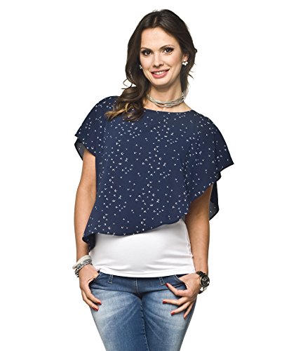 Torelle Maternity Wear 3in1 Umstandsshirt Kurzarm Büro Stillshirt, Modell: Elfi, dunkelblau-Vögel, XL von Torelle Maternity Wear