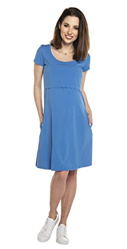 Torelle Maternity Wear Baumwollkleid Sommer 2in1 Damenkleid Umstandskleid mit Stillfunktion, Modell: LULLA, blau, L von Torelle Maternity Wear