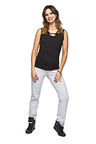 Torelle Maternity Wear Bequeme Schwangerschaftshose, Yogahose für Schwangere, Baumwolle, Modell: Fitness Slim, grau, L von Torelle Maternity Wear