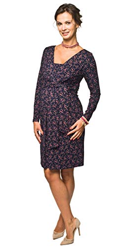 Torelle Maternity Wear Damen 2in1 Umstandskleid floral mit Stillfunktion, Modell: Blufi, Langarm, dunkelblau-Blumen, L von Torelle Maternity Wear