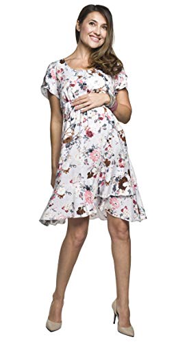 Torelle Maternity Wear Damenkleid Sommer Blumenmuster Floral, Modell: LATIKA, hellgrau mit Blumen, Größe XL von Torelle Maternity Wear