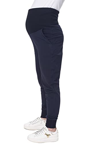 Torelle Maternity Wear Jogginghose Damen Baumwolle Umstandshose Baumwollhose Sporthose, Modell: DELFI, dunkelblau, L von Torelle Maternity Wear