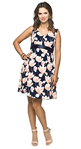 Torelle Maternity Wear Kleid Damen ärmellos für Schwangere und Nicht-Schwangere Damen, Umstandskleid, Modell: RIPI, beige-rosa mit Blumen, S von Torelle Maternity Wear