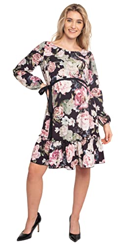 Torelle Maternity Wear Kleid Sommer, Stillkleid, Umstandskleid Knielang, Blumen, Rüschen, Modell: Lucia, schwarz Blumen, L von Torelle Maternity Wear