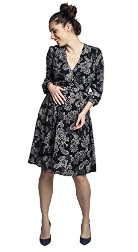 Torelle Maternity Wear Umstandskleid mit Stillfunktion, Modell: Vivien, Langarm, blau mit Blumen, M von Torelle Maternity Wear