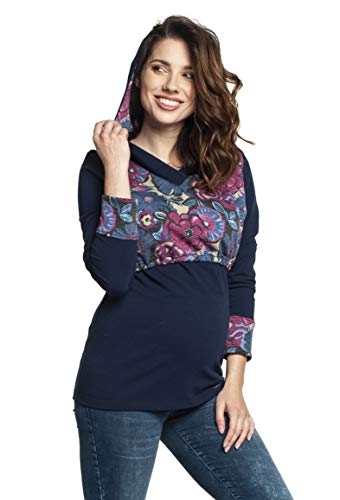 Torelle Maternity Wear Umstandspullover mit Stillfunktion, Modell: FIBI, dunkelblau mit Blumen, XL von Torelle Maternity Wear