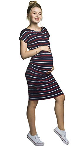 Torelle Umstandskleid Damen Sommerkleid, Modell: Zarita, dunkelblau-Weiss-rot, L von Torelle Maternity Wear