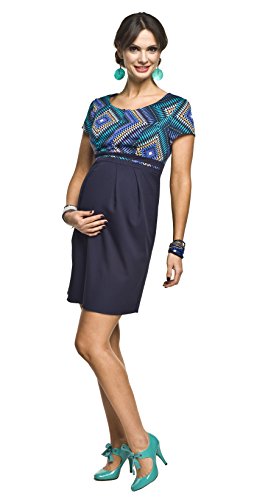 Torelle Maternity Wear Umstandskleid elegant Damenkleid Stillkleid, Modell: Ronja, blau-türkis, Größe S von Torelle Maternity Wear