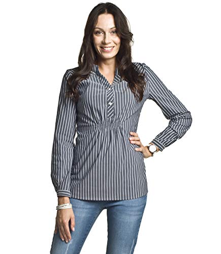 Torelle Damen 2in1 Umstandsbluse Baumwolle mit Stillfunktion, Modell: Melba, Langarm, grau-Weiss, S von Torelle Maternity Wear