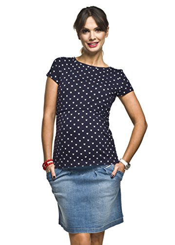 Torelle Damen 2in1 Umstandsshirt mit Stillfunktion, Modell: GAJA, Kurzarm, dunkelblau mit Herz, L von Torelle Maternity Wear