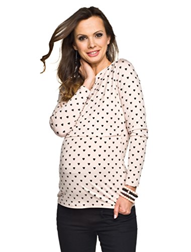 Torelle Damen 2in1 Umstandsshirt mit Stillfunktion, Modell: GAJA, Langarm, rosa mit Herz, S von Torelle Maternity Wear