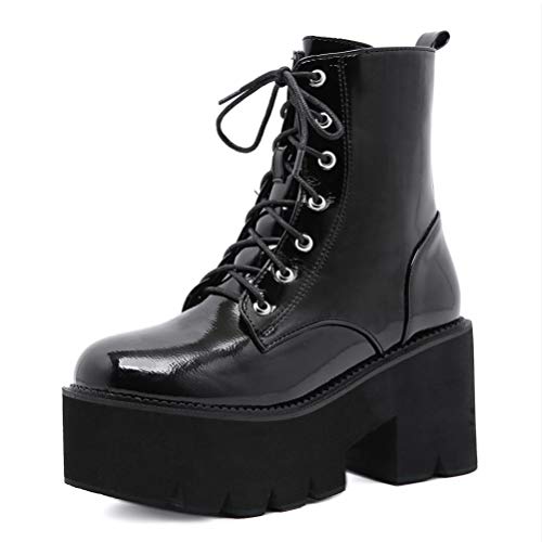 Toride Damen Biker Stiefel Plateau Frühling Herbst Runde Zehen Gothic Stiefel Wedge High Heels Schnüren Stylish Casual kurzschaft stiefel von Toride