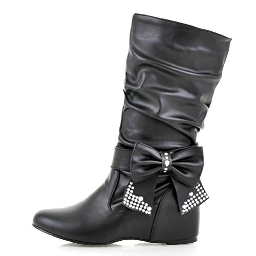 Damen Größe Zunehmende Mittlere Waden Stiefel Keilabsatz Slip On Round Toe Damen Party Frühling Herbst Schmetterling-Knoten Slouch Stiefel von Toride