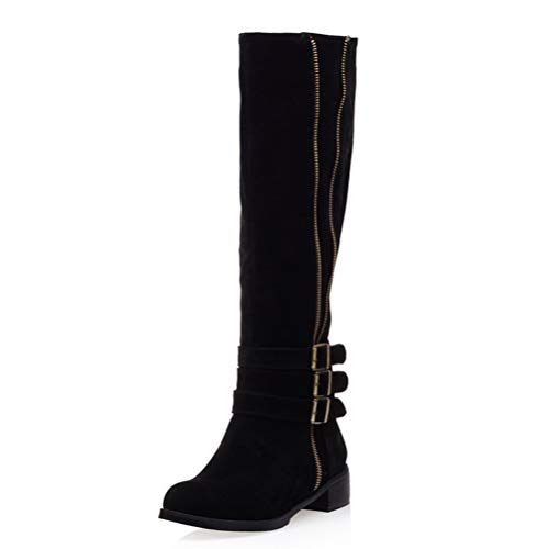 Damen Kniehohe Stiefel Herbst Winter Damen Round Toe Short Plüsch Square Heel Zip Waden Anti-Rutsch von Toride