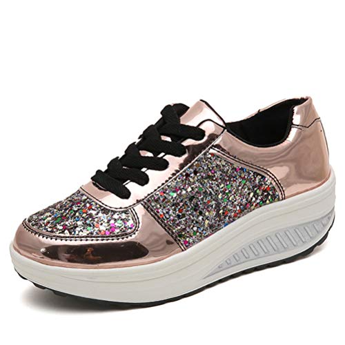 Damen Mode Casual Schaukelschuhe Schnür Pailletten Sportschuhe Frühling Herbst Sneakers Colorblock Platform Trainer Schuhe von Toride