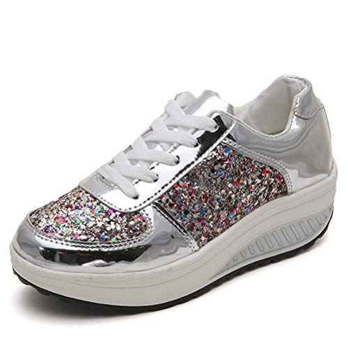 Damen Mode Casual Schaukelschuhe Schnür Pailletten Sportschuhe Frühling Herbst Sneakers Colorblock Platform Trainer Schuhe von Toride