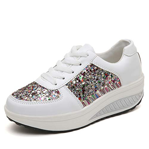 Damen Mode Casual Schaukelschuhe Schnür Pailletten Sportschuhe Frühling Herbst Sneakers Colorblock Platform Trainer Schuhe von Toride