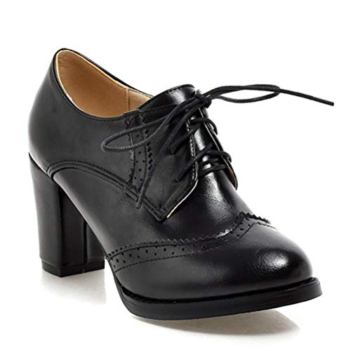 Damen Round Toe Brogue Schuhe Vintage Schnürung High Heels Stilvolle elegante Oxford Schuhe Hochzeitsfeier Pumps Block Heel Stiefeletten Heels für Damen von Toride