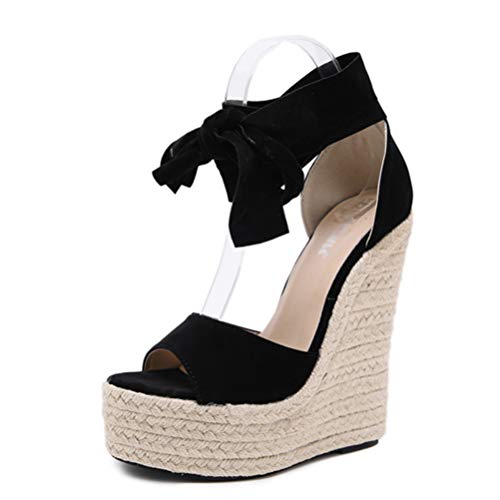 Damen Sandalen mit Keilabsatz Böhmischer Stil Lässig Kreuzgurt Plateau Fersen Knöchelriemen Open Toe Damen High Heels Schnürung von Toride