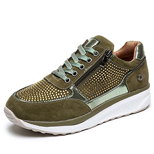 Damen Schnür Jogging Trainer Schuhe Keilabsatz Frühling Herbst Outdoor Casual Sport Schnür Sportschuhe Reißverschluss Atmungsaktive leichte Turnschuhe von Toride