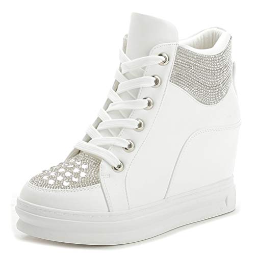 Damen Hidden Heel Sneakers High Top Casual Sport Wedge Heel Schuhe Schnüren Frühling Herbst Mode Höhe Erhöhung Turnschuhe von Toride