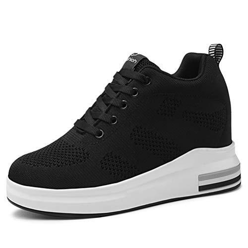 Damen Mesh Turnschuhe Versteckte Ferse Schuhe Schnüren Sportlich Stricken Keil Atmungsaktiv Hohe Spitzenhöhe Zunehmende Trainer Schuhe Damen Schwarz von Toride