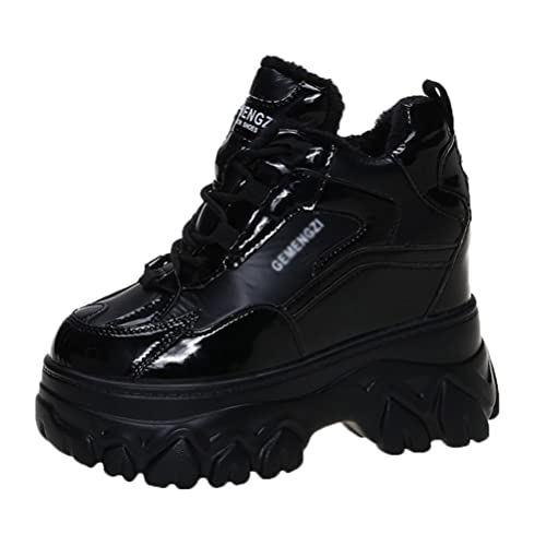 Damen Winter Platform Sneakers versteckt Zunehmende warme High Heels Casual Sportschuhe Schnüren Turnschuhe mit kurzem Plüsch von Toride