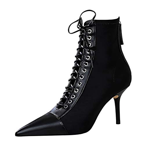 High Heel Stiefeletten Damen Vintage Schnürpumps Pointed Toe Stilettos Dünne Absätze Kurze Stiefel Sexy Stylish High Heels von Toride