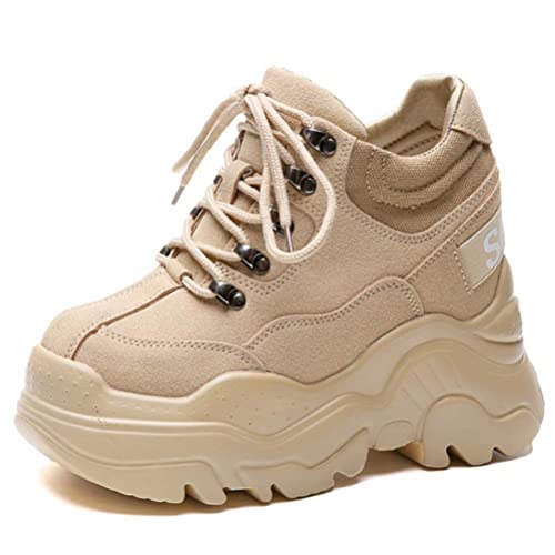 Klobige Turnschuhe für Damen Plateaum Walking Frühling Herbst Mode Lässige Stilvolle Sportschuhe Schnürschuhe Muffin Beige 36 EU von Toride