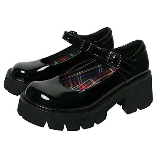 Plateau Mary Jane Schuhe für Damen Retro Schnallenriemen Runde Zehen klobige japanische süße Prinzessin Schuhe Frühling Herbst Lolita Schuhe schwarz von Toride