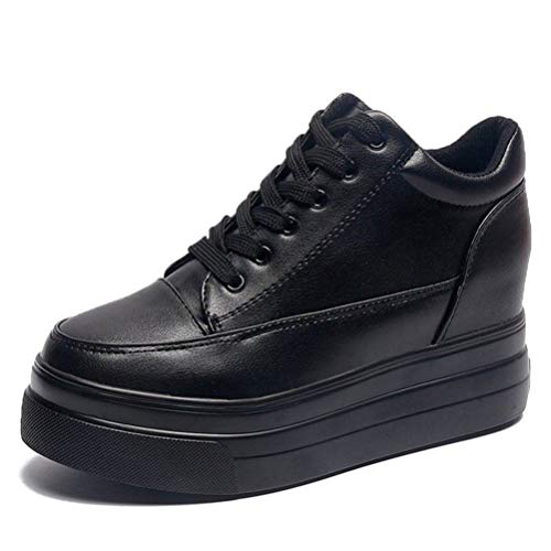 Schwarze Leder Plateau Trainer Damen Hohe Chunky Sneakers Frühling Herbst Sportschuhe Lässig Stilvolle Bequeme Hidden Heel Walking Schuhe von Toride