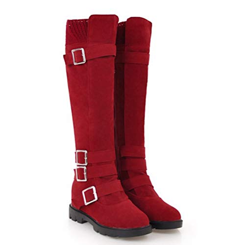 Toride Damen Biker Stiefel Kniehohe Seitlicher Reißverschluss Runde Kappe Herbst Winter Damen Stiefel Mit Gürtelschnalle Slip On Slouch Stiefel von Toride