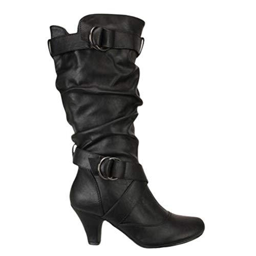 Toride Damen Biker Stiefel Western Heel High Heels Damen Slip On Schnalle Kurze Plüsch Herbst Winter Mittlere Waden Cowboystiefel von Toride