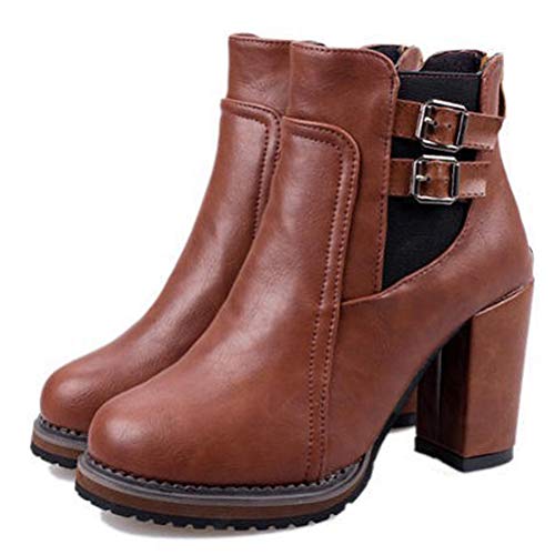 Toride Damen Chelsea Stiefel Schnalle Runde Kappe Motorradstiefel Platz Ferse Frühling Herbst High Heels Damen Kurze Röhre Stiefeletten Büro Karriere Schuhe von Toride