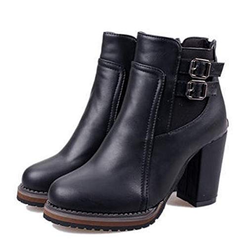 Toride Damen Chelsea Stiefel Schnalle Runde Kappe Motorradstiefel Platz Ferse Frühling Herbst High Heels Damen Kurze Röhre Stiefeletten Büro Karriere Schuhe von Toride